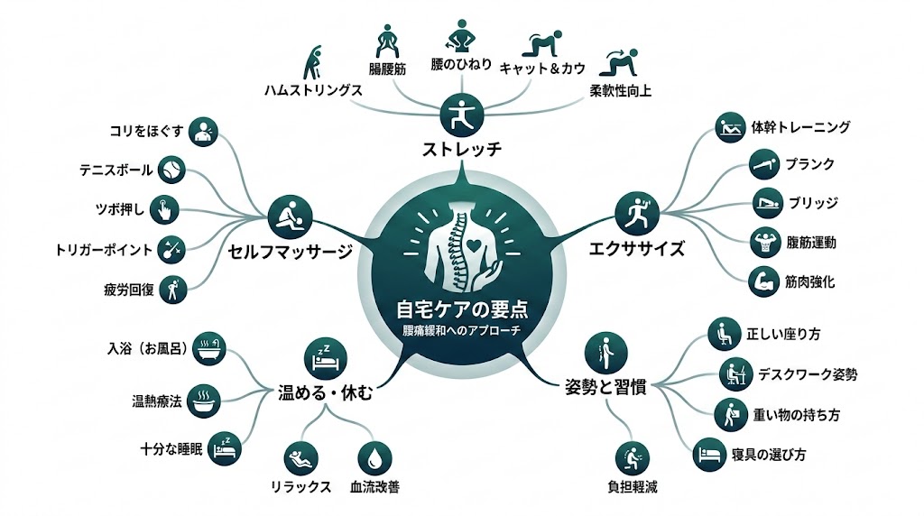 自宅でできる腰痛セルフケアの図解