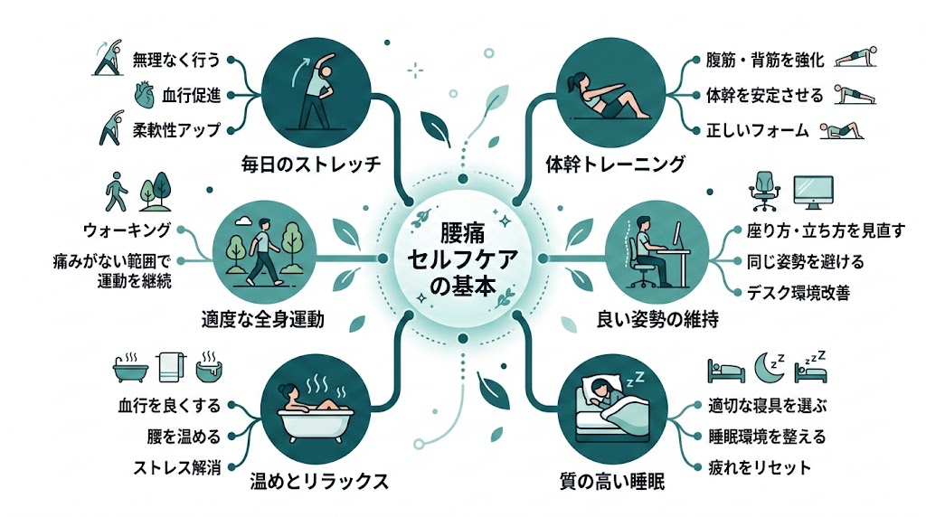 自宅でできる腰痛セルフケアの図解