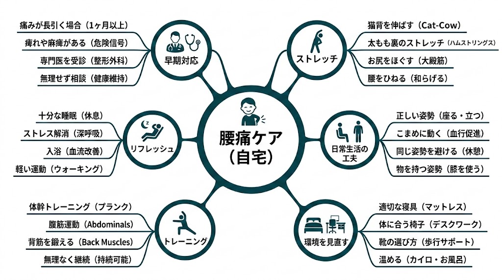 自宅でできる腰痛セルフケアの図解
